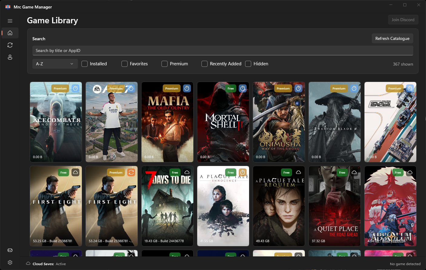 Game Manager desktop library interface
